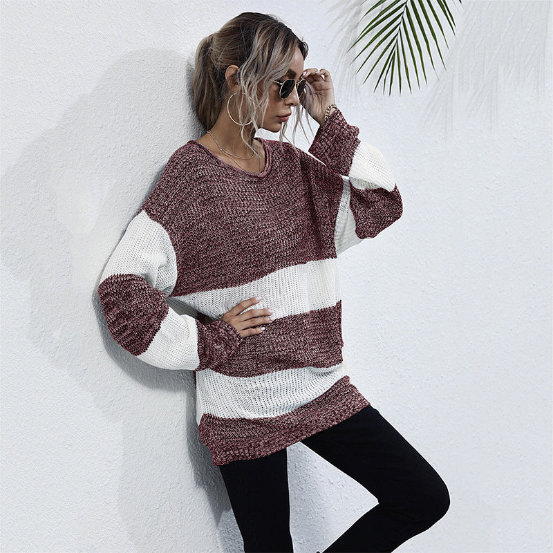 Damen Strickpullover Breite Streifen Norvielle