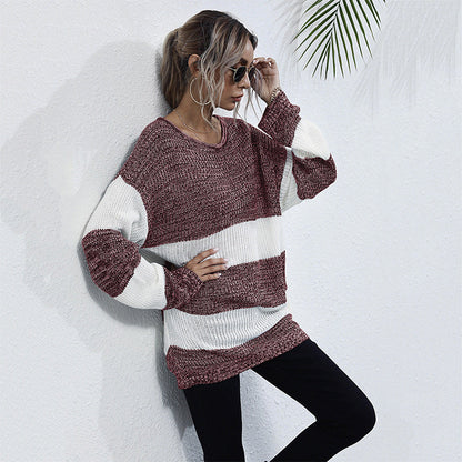 Damen Strickpullover Breite Streifen Norvielle