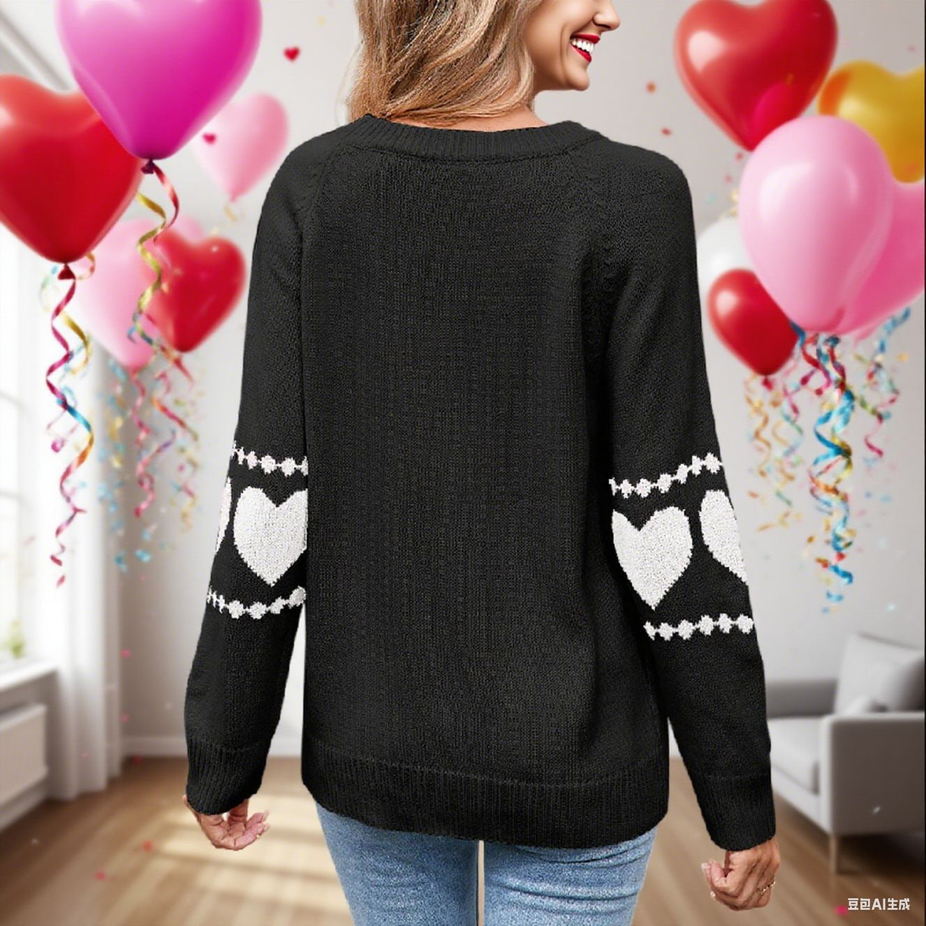 Damen Strickpullover Herzmotiv Bunt Norvielle