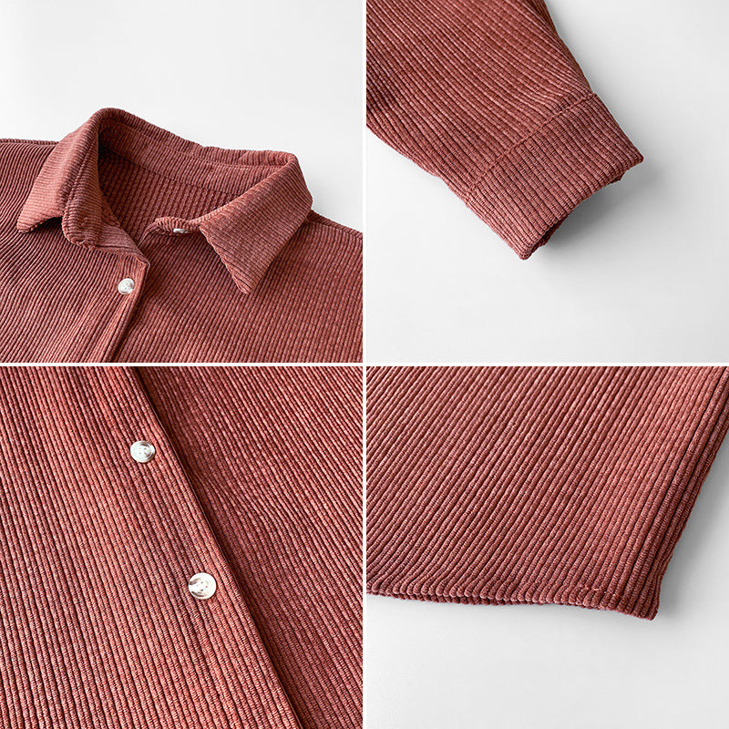 Damen Cord Bluse Langarm mit Knöpfen