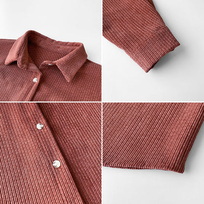Damen Cord Bluse Langarm mit Knöpfen