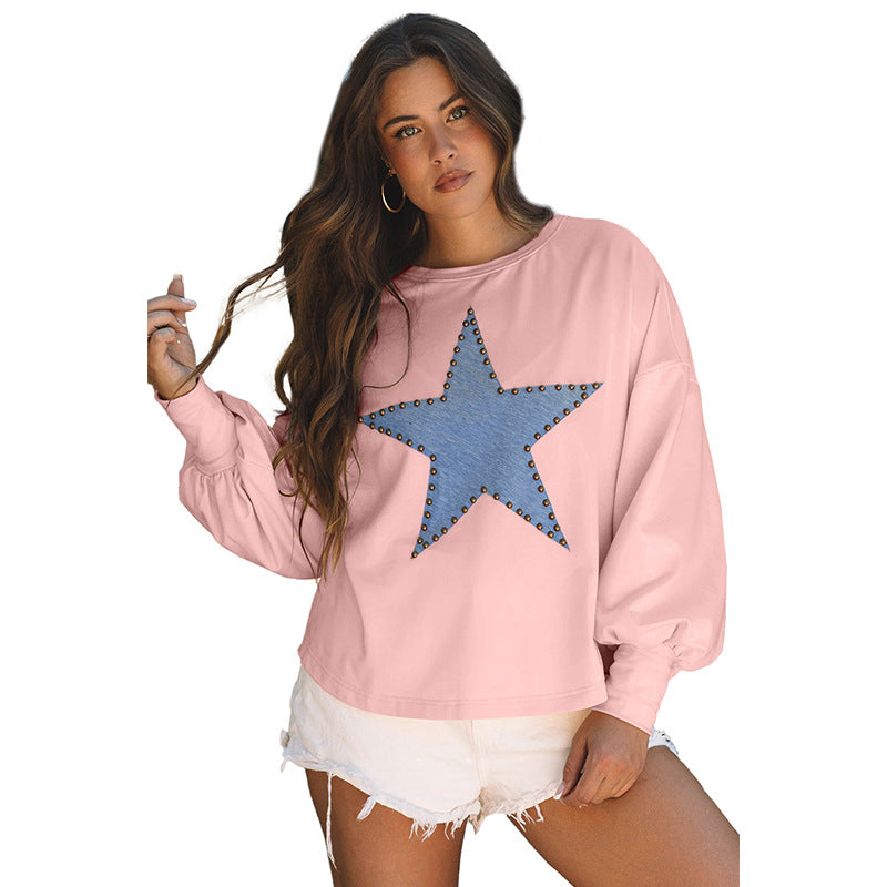 Damen Sweatshirt Lockerer Schnitt Baumwolle Weich Langärmlig