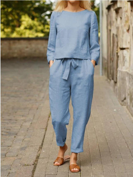 Damen Leinen-Set 2-teilig mit Oberteil und Hose
