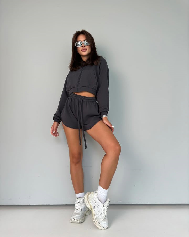 Damen Hoodie-Set Reißverschluss Elastischer Bund Norvielle