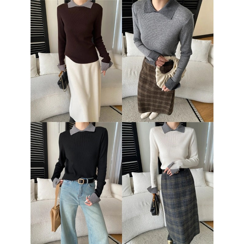 Damen Pullover Gestreift Klassischer Kragen Rippstruktur Norvielle