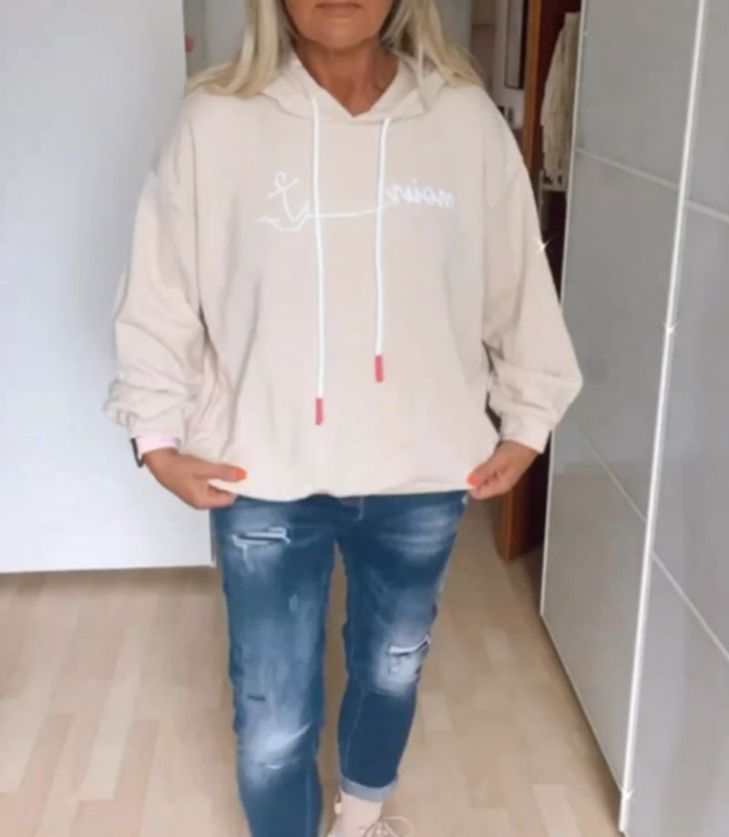 Damen Kapuzenpullover Moderner Schriftaufdruck Baumwolle