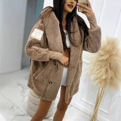 Damen Teddyfelljacke Klassischer Kragen Praktische Taschen Norvielle