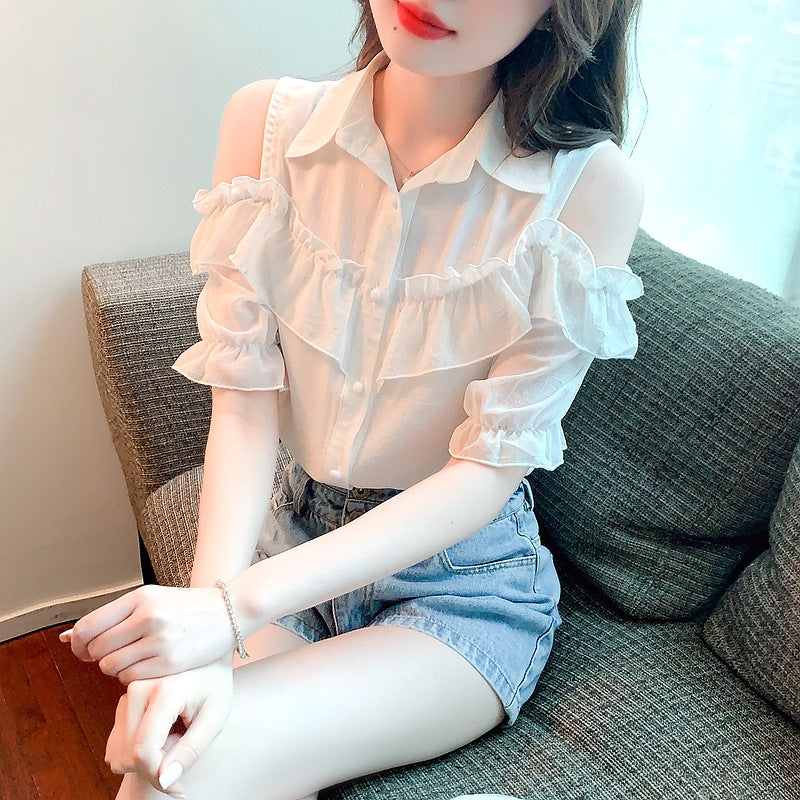 Damen Off-Shoulder Bluse Rüschendetails Norvielle