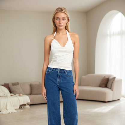 Damen Halterneck- mit Drapierung und Ringdetail