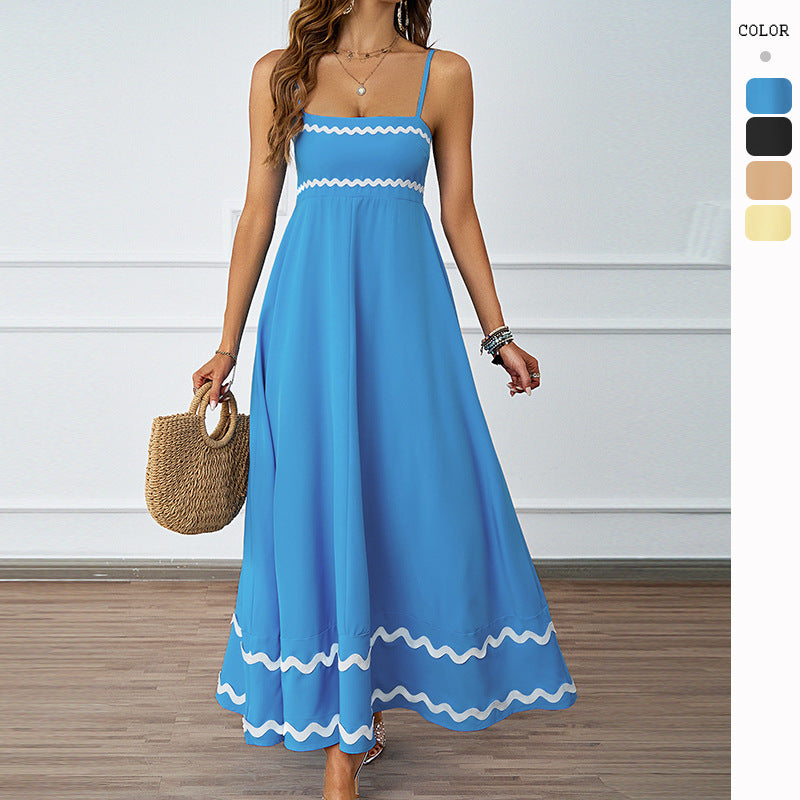 Damen Maxi-Kleid Rüschensaum Spaghettiträger Norvielle - Norvielle
