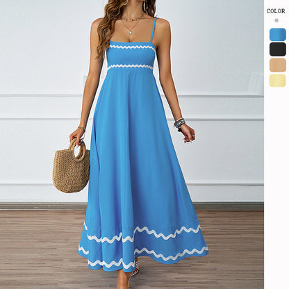 Damen Maxi-Kleid Rüschensaum Spaghettiträger Norvielle - Norvielle