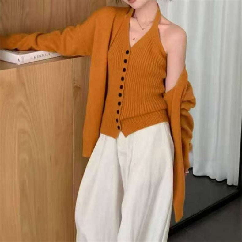 Damen Grobstrickjacke Abnehmbare Ärmel Knopfdetails Norvielle