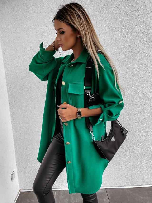 Damen Übergangsjacke Reverskragen Knopfleiste Longshirt-Stil