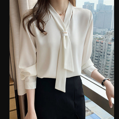 Damen Bluse Seidenfinish Eleganter Schlaufenkragen Norvielle - Norvielle