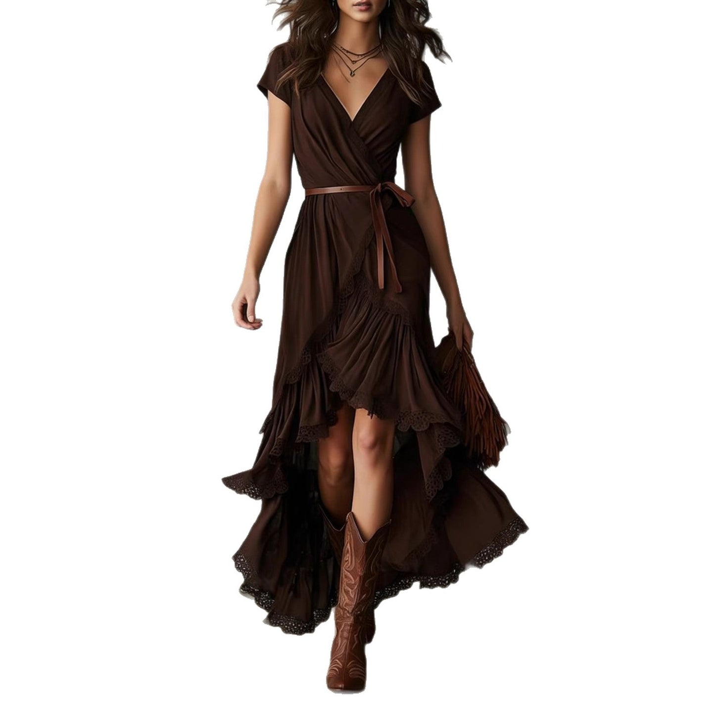 Damen Wickelkleid mit Spitzenakzenten und Blumenmuster