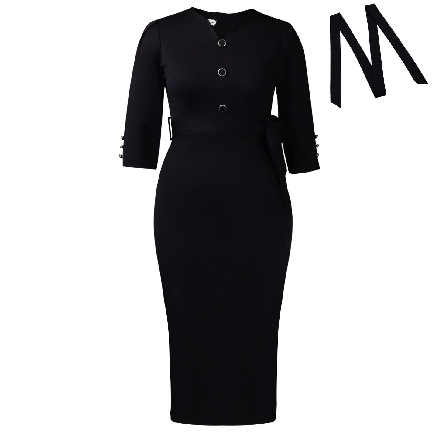 Damen Etuikleid mit Knopfdetails und Taillengürtel