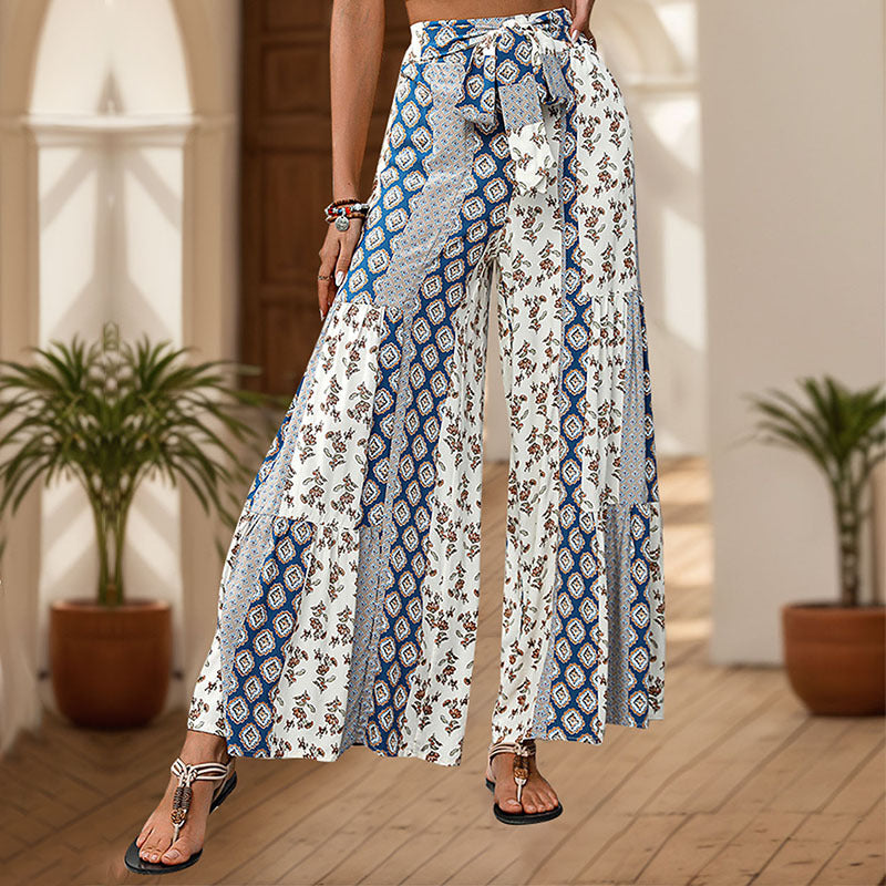 Damen Palazzo-Hose Floralmuster Elastisch