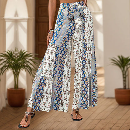 Damen Palazzo-Hose Floralmuster Elastisch