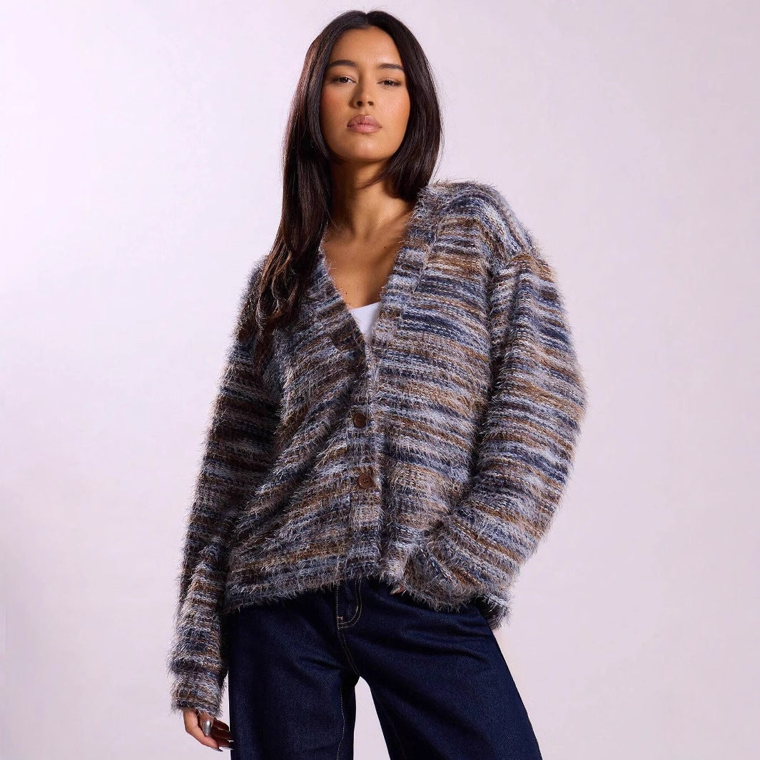 Damen Strickpullover V-Ausschnitt Farbverlauf Norvielle