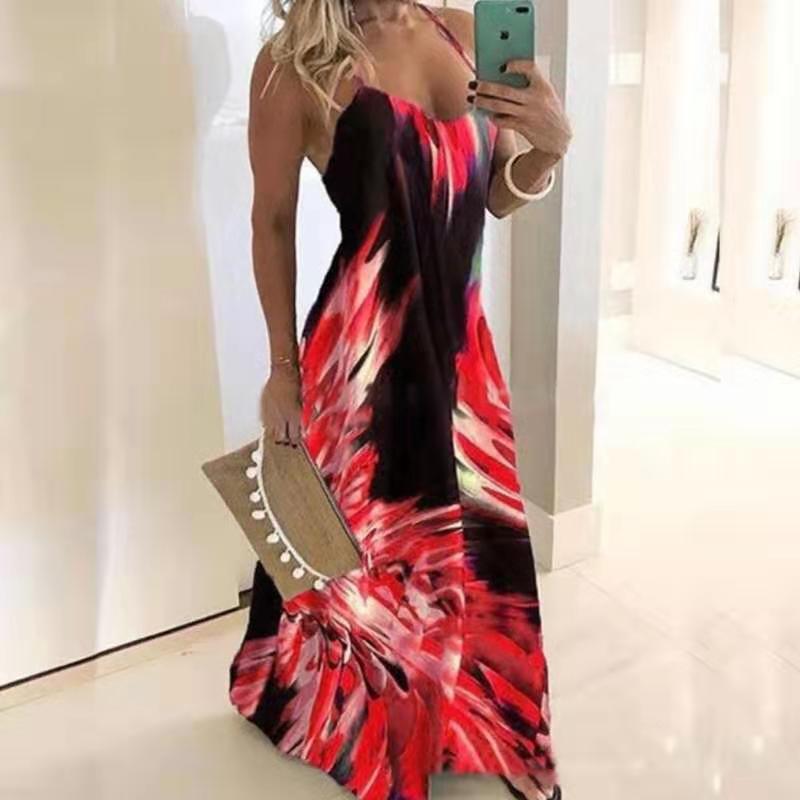 Damen Maxikleid Spaghetti-Träger Moderner Farbverlauf