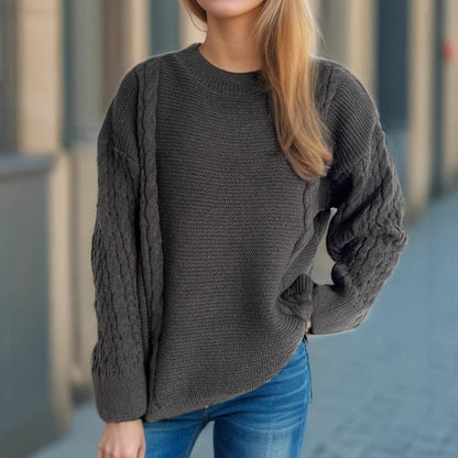 Damen Grobstrickpullover Zopf-Design Voluminöse Ärmel Norvielle