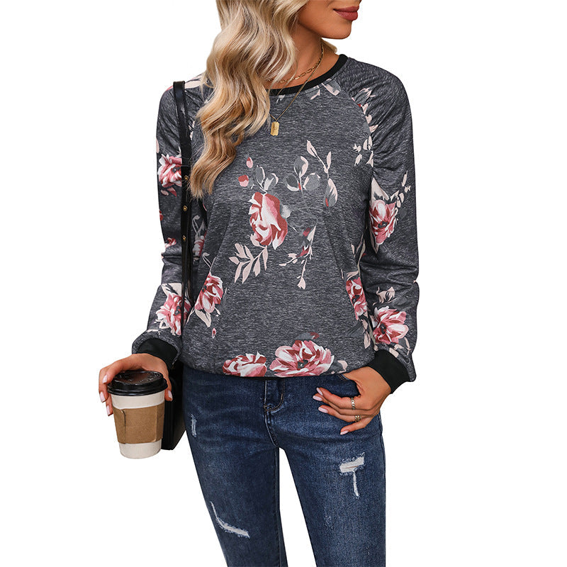 Damen Sweatshirt Blumenmuster Knöpfe Norvielle