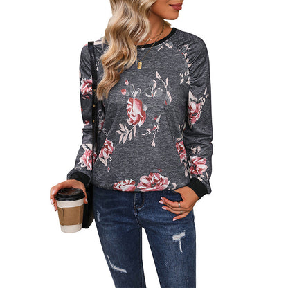Damen Sweatshirt Blumenmuster Knöpfe Norvielle