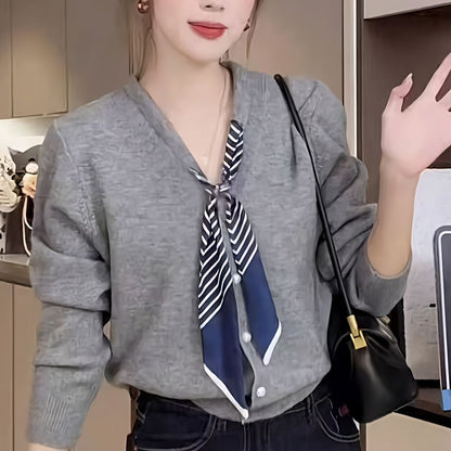Damen Pullover mit Halstuch Norvielle Elegantes Design