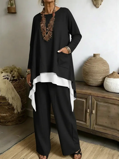 Damen Ensemble Asymmetrisches Oberteil Weite Hose Norvielle
