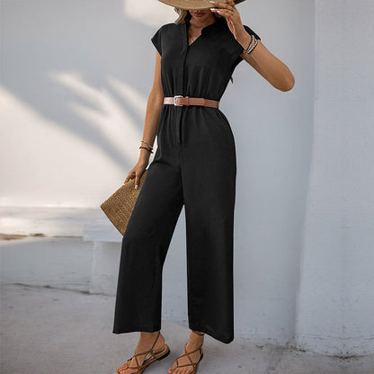 Damen Jumpsuit Elastischer Bund Taillengürtel Norvielle