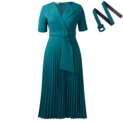 Damen Plissee-Kleid mit Blazer-Oberteil und abnehmbarem Gürtel