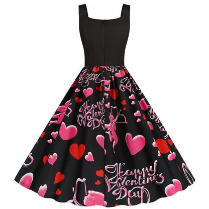 Damen Rockabilly Kleid A-Linie Herzmotiv Norvielle