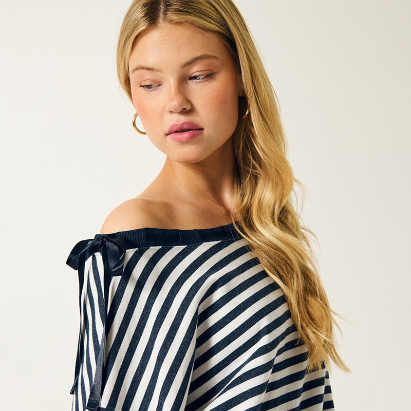 Damen Off-Shoulder Sweatshirt Gestreift Norvielle
