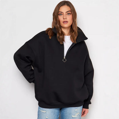 Damen Oversized Kapuzenpullover Hochkragen Reißverschluss Norvielle