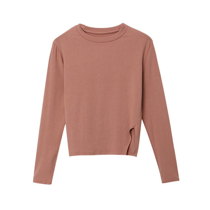 Damen Langarm-T-Shirt Rippstruktur Modischer Ausschnitt Norvielle