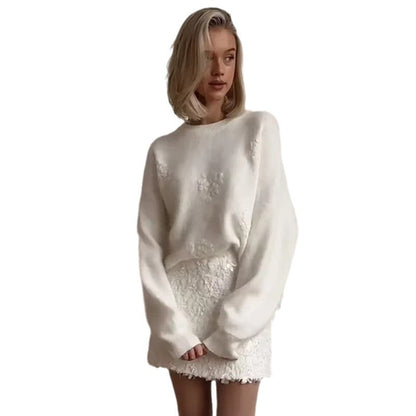Damen Pullover Florales Spitzenmotiv Norvielle
