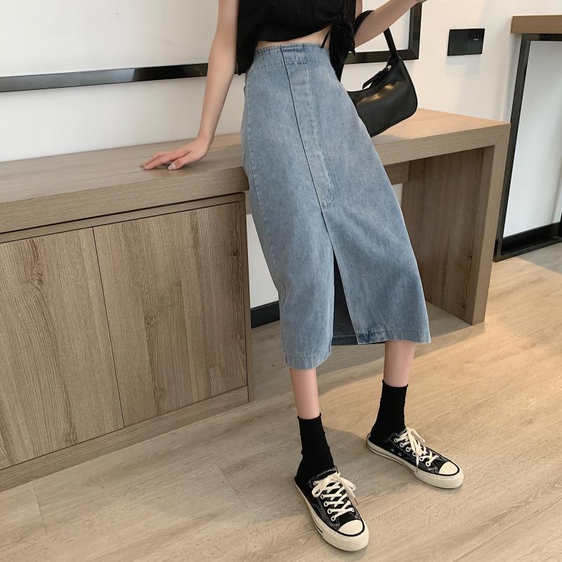 Damen Jeansrock Midi mit Seitenschlitz