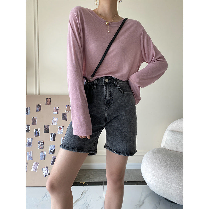 Damen Jeansshorts Hochbund Mit Kettengürtel