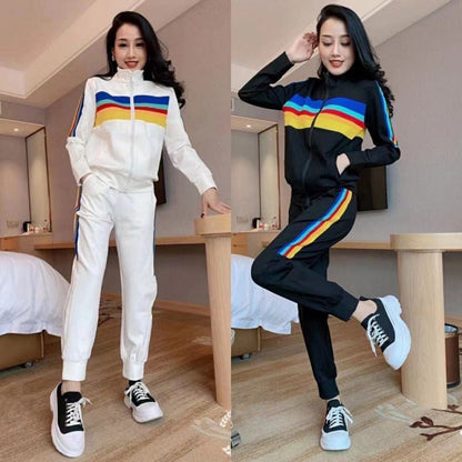 Damen Sportliches Freizeit-Set mit hohem Kragen und bunten Streifen - Norvielle