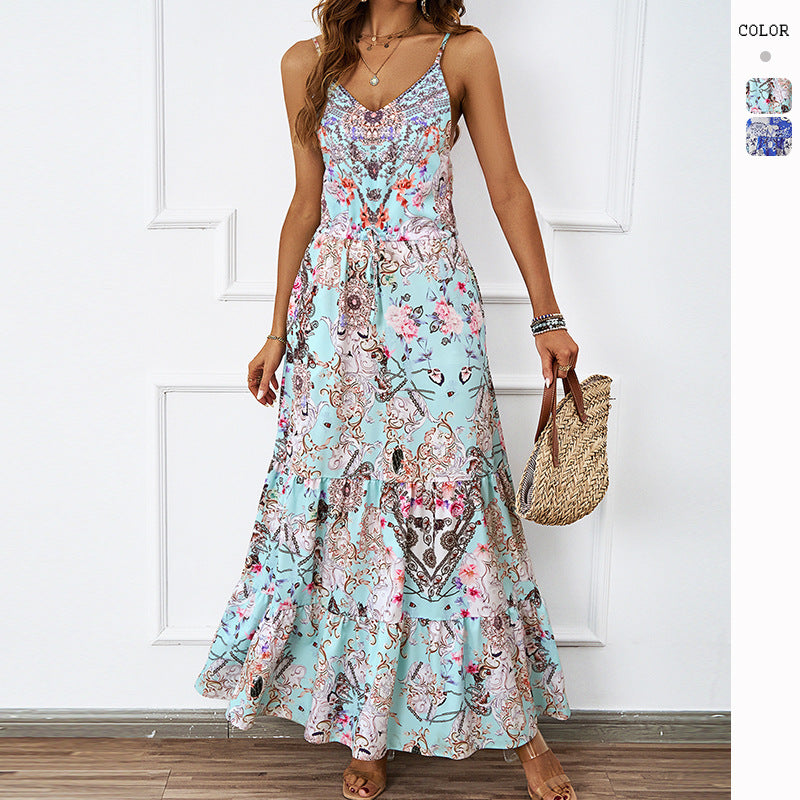 Damen Maxikleid Floralmuster Seitentaschen Norvielle - Norvielle