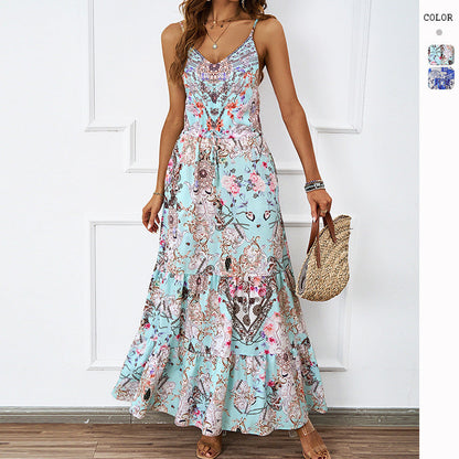 Damen Maxikleid Floralmuster Seitentaschen Norvielle - Norvielle