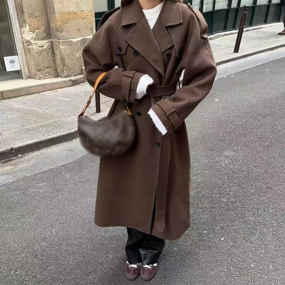 Damen Long-Trenchcoat aus Norvielle mit Stehkragen und Struktur