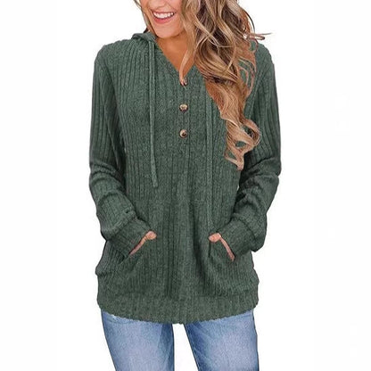 Damen Kapuzenpullover Kuschelfleece Knöpfe Seitentaschen Norvielle - Norvielle