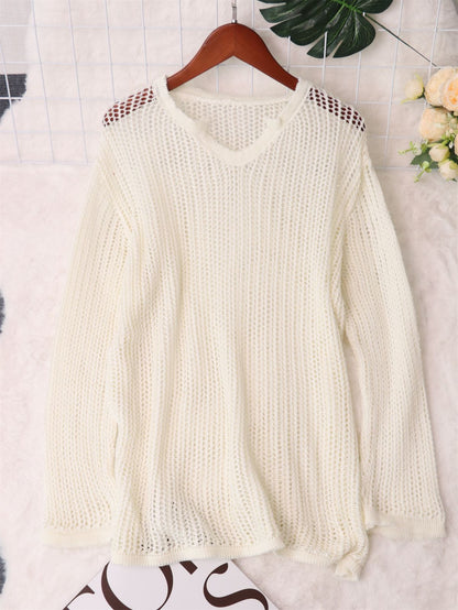 Damen Strickpullover Luftiger Mesh-Strick Modernes Design Beige
