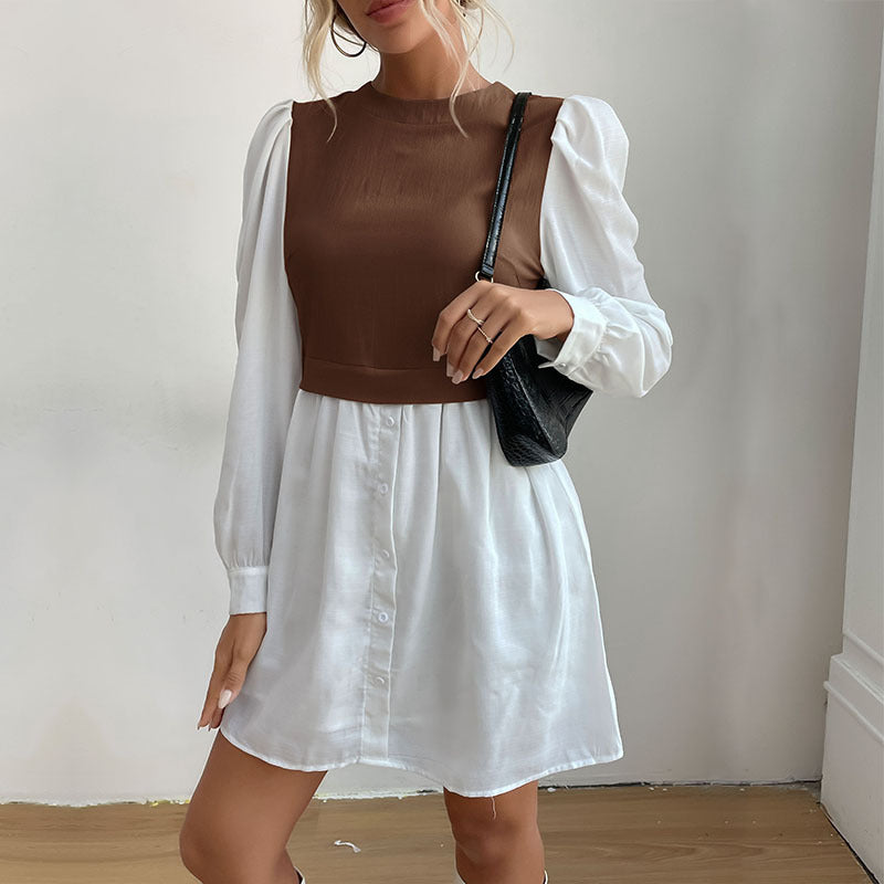 Damen Blusenkleid mit Kontrastärmeln Blusenstil