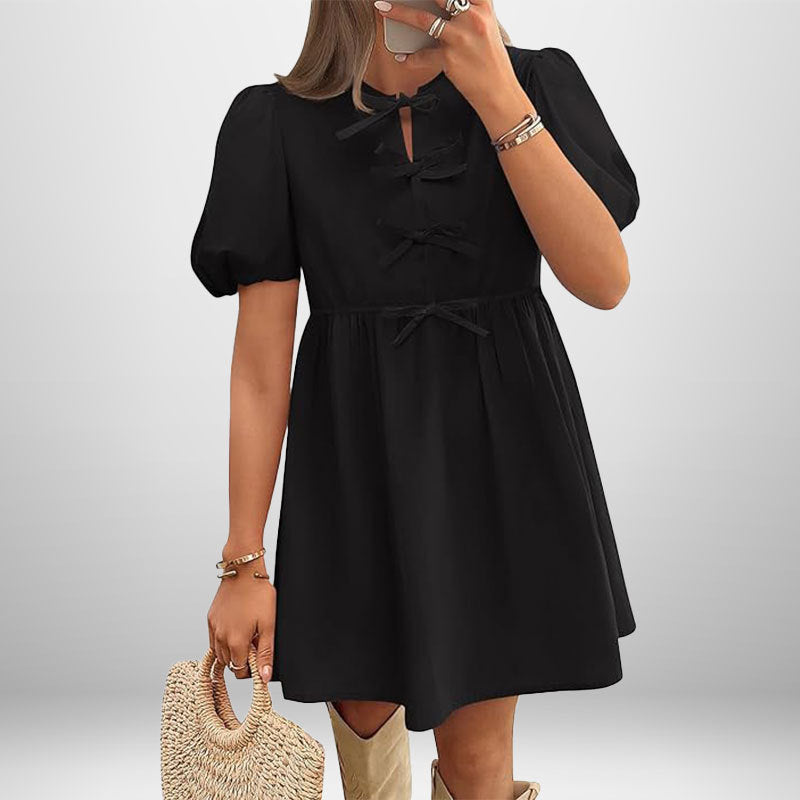 Damen Kurzkleid Puffärmel Schleifendetails Norvielle