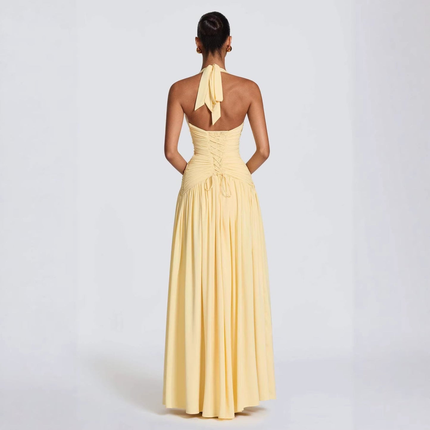 Damen Maxikleid Halterlos Faltenwurf Elegant