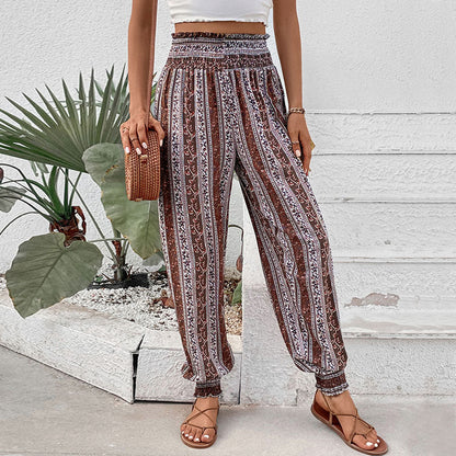 Damen Haremshose Elastischer Bund Bunter Ethnodruck