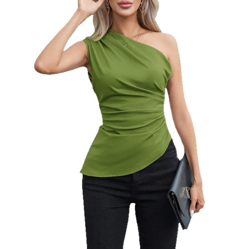 Damen One-Shoulder-Oberteil Raffungen Asymmetrisch Norvielle