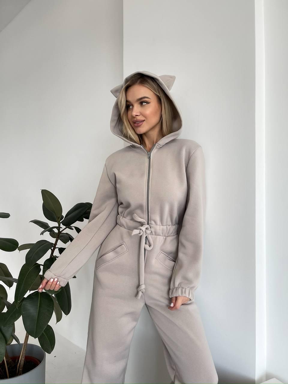 Damen Jumpsuit Kuschelig Känguru-Taschen Tierohren Norvielle